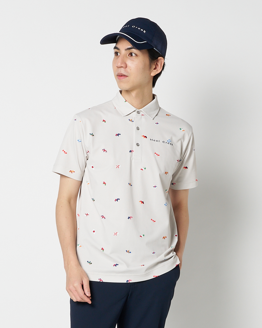 Heal Creek（ヒールクリーク）ヘンリーフラッグプリント半袖シャツ