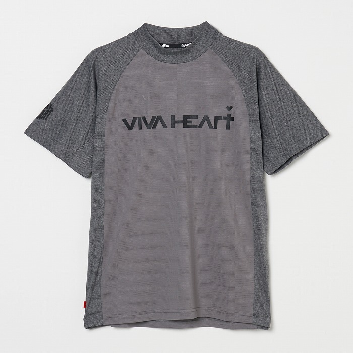 VIVA HEART（ビバハート）パターンメッシュアスレチック半袖モックネックシャツ