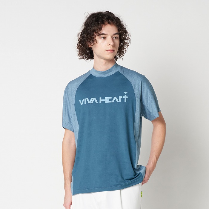 VIVA HEART（ビバハート）パターンメッシュアスレチック半袖モックネックシャツ