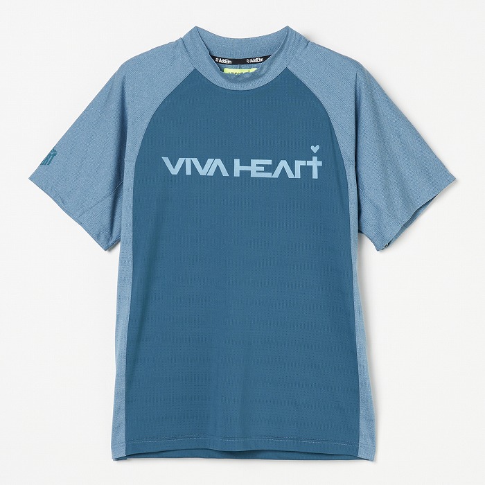 VIVA HEART（ビバハート）パターンメッシュアスレチック半袖モックネックシャツ