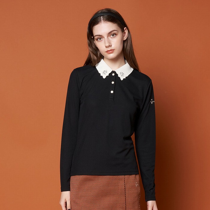 VIVA HEART（ビバハート）カットワーク刺繍 長袖ポロシャツ