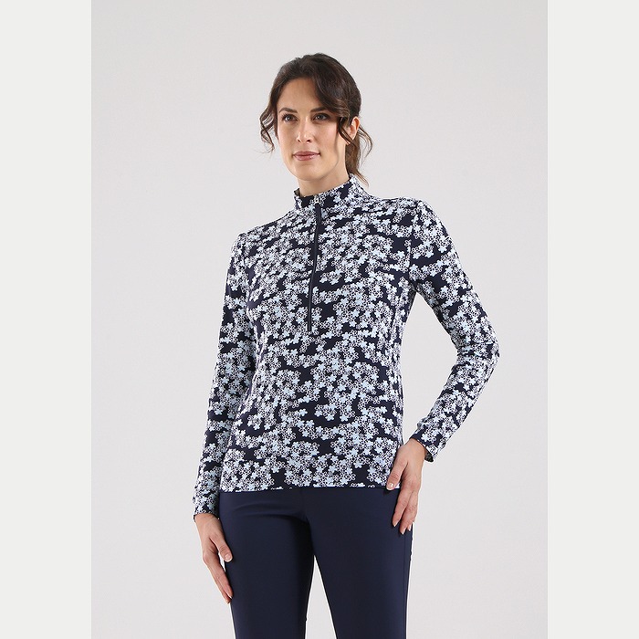 CHERVO（シェルボ）ハーフジップタートルネック長袖プリントシャツ