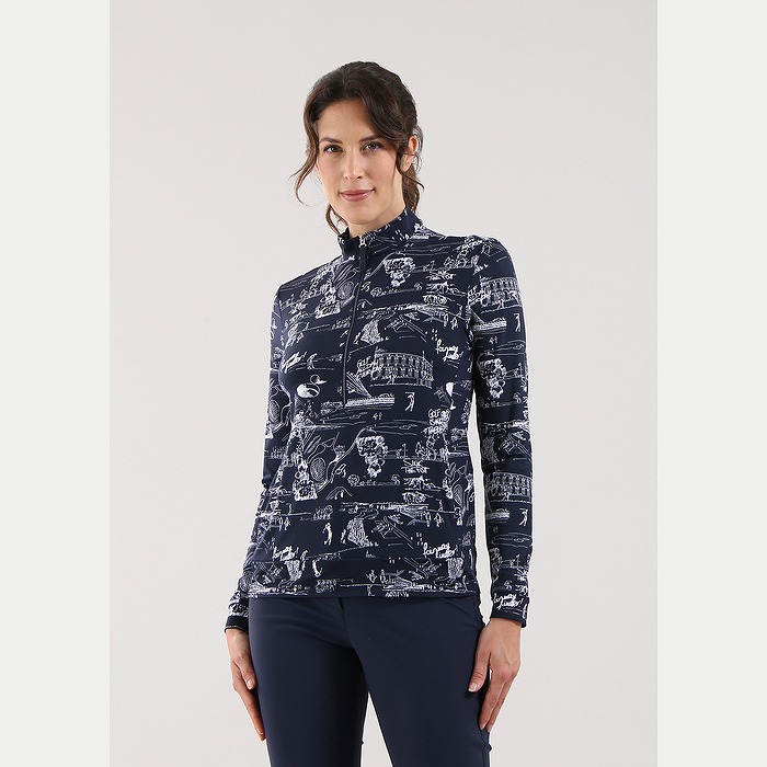 CHERVO（シェルボ）ハーフジップタートルネック長袖プリントシャツ