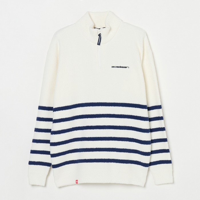 Rosasen（ロサーセン）モールニット ボーダー ハーフジップハイネック