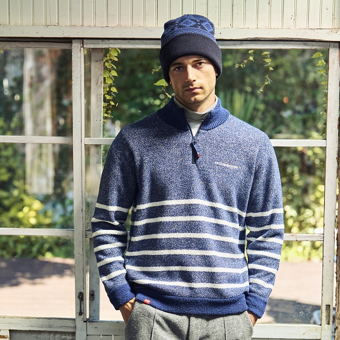 Rosasen（ロサーセン）モールニット ボーダー ハーフジップハイネック