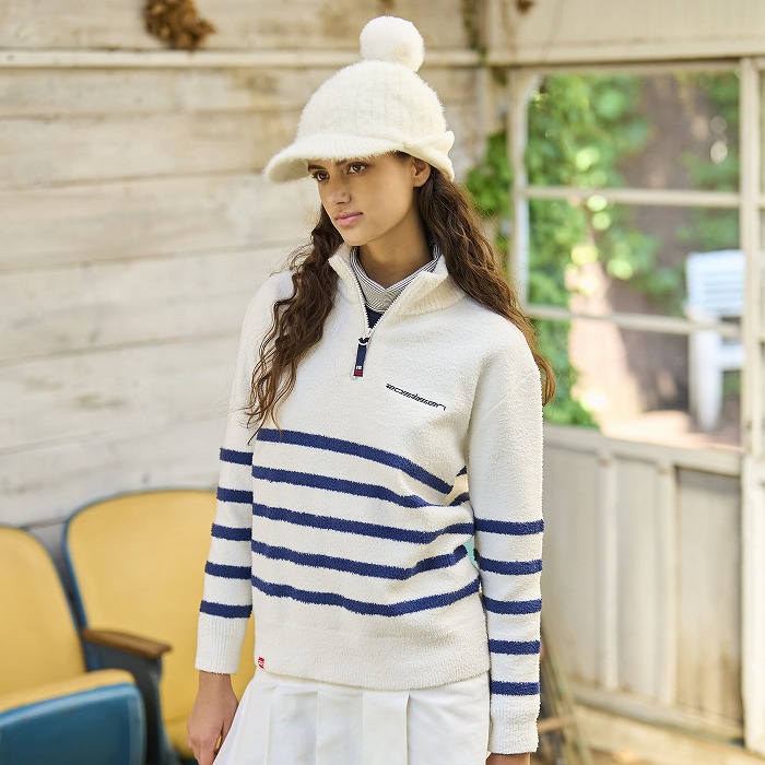 Rosasen（ロサーセン）モールニット ボーダー ハーフジップハイネック