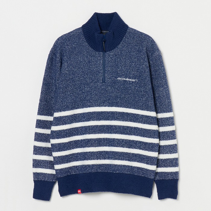 Rosasen（ロサーセン）モールニット ボーダー ハーフジップハイネック