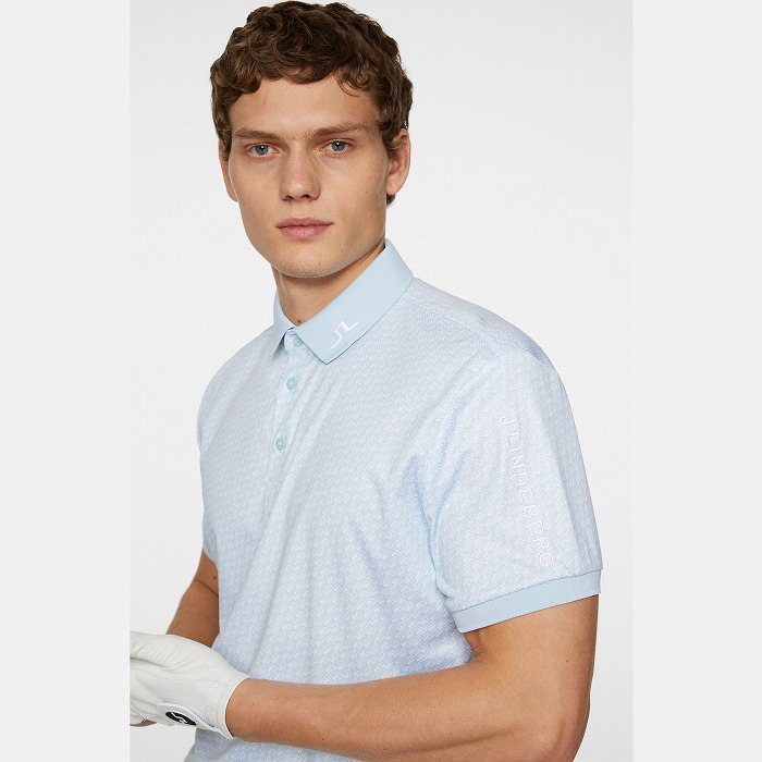 J.LINDEBERG（ジェイリンドバーグ）シーズナルプリント袖ロゴ刺繍半袖ポロ