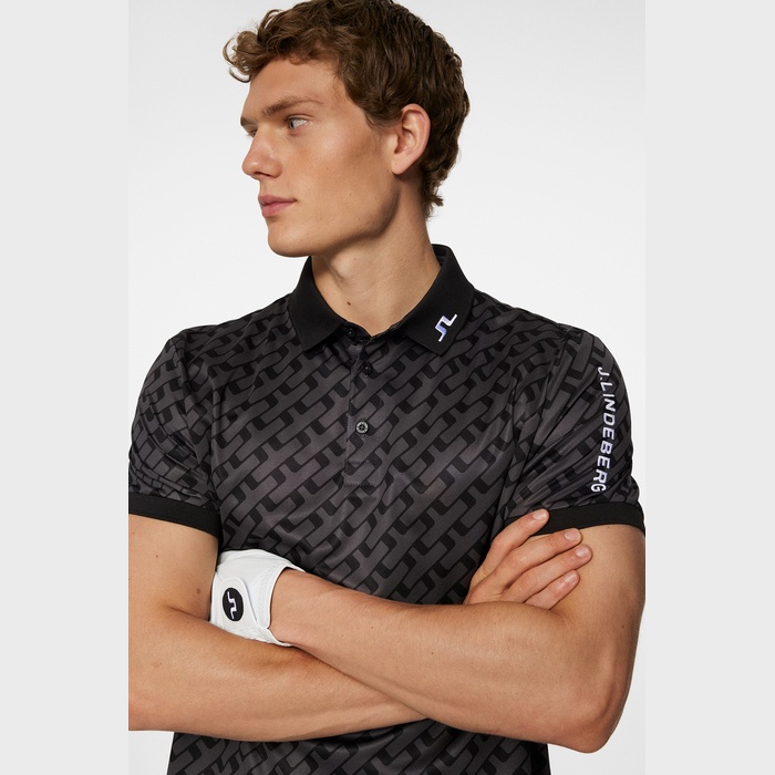 J.LINDEBERG（ジェイリンドバーグ）シーズン柄袖ロゴ刺繍ポロ